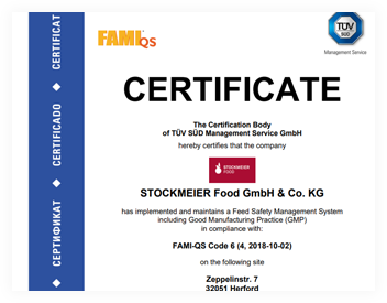 Сертификат немецкой фабрики FAMI-QS